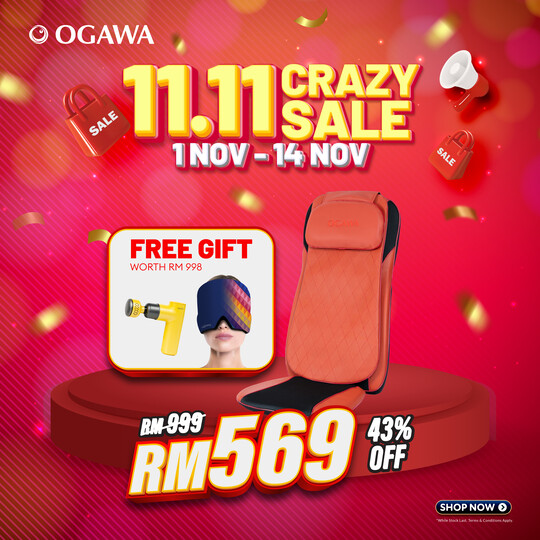 [Apply Code: 5EP60] OGAWA Mobile Seat XE Duo Pro Portable Massage Cushion (Cherry Red)*